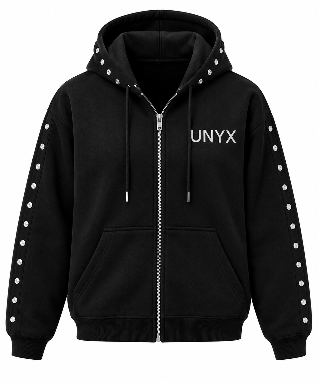 UNYX Oversized Studded Zip-Up Hoodie – Black