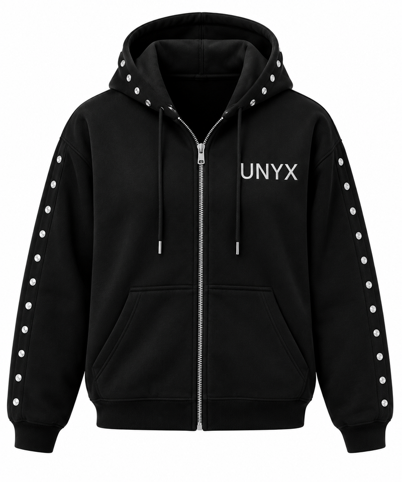 UNYX Oversized Studded Zip-Up Hoodie – Black