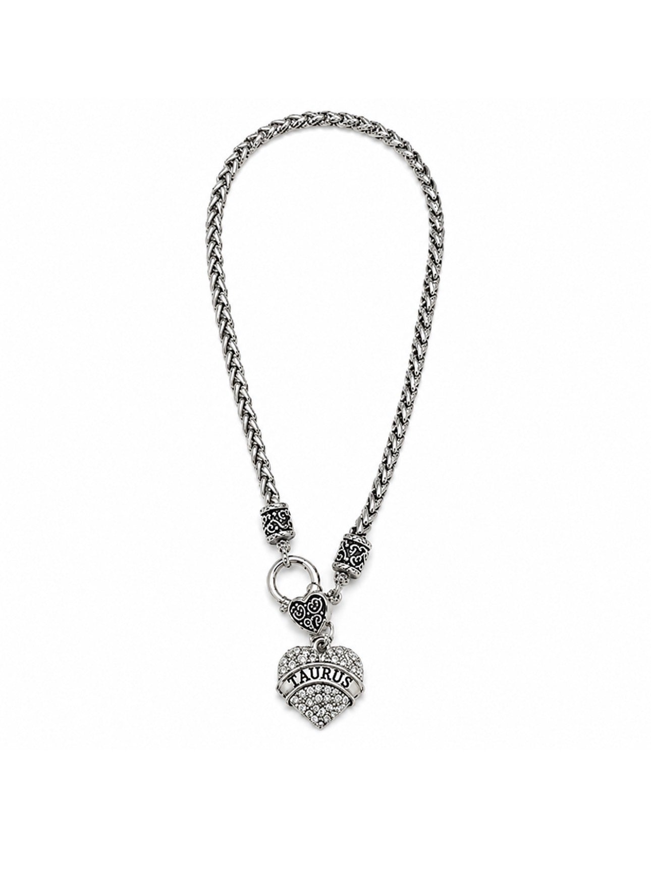 Zodiac Rhinestone Heart Pendant Necklace – Silver-Tone Chunky Chain