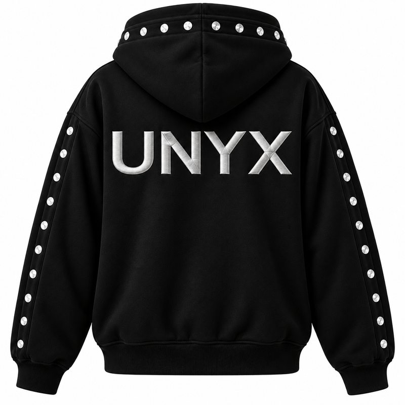 UNYX Oversized Studded Zip-Up Hoodie – Black