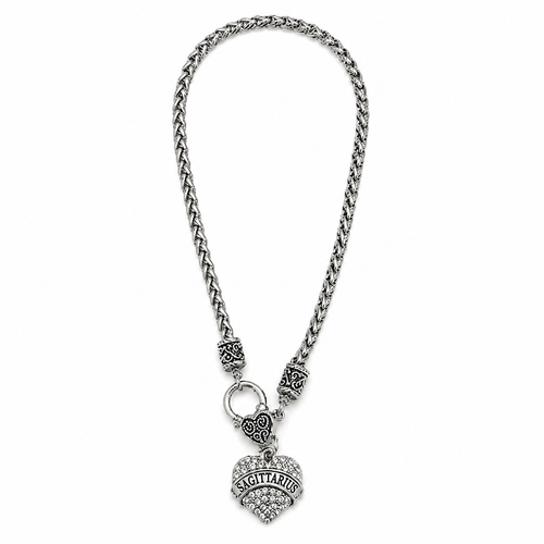 Zodiac Rhinestone Heart Pendant Necklace – Silver-Tone Chunky Chain